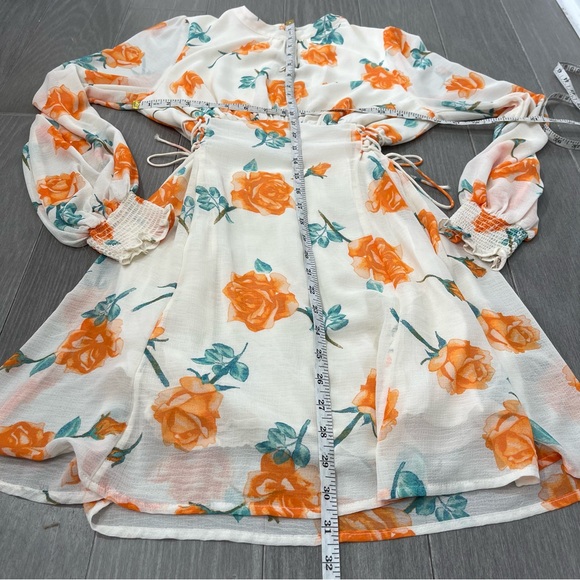Free People Samantha Lace Up Mini Dress Light Combo XS Floral Chiffon Lace Up - Picture 16 of 16